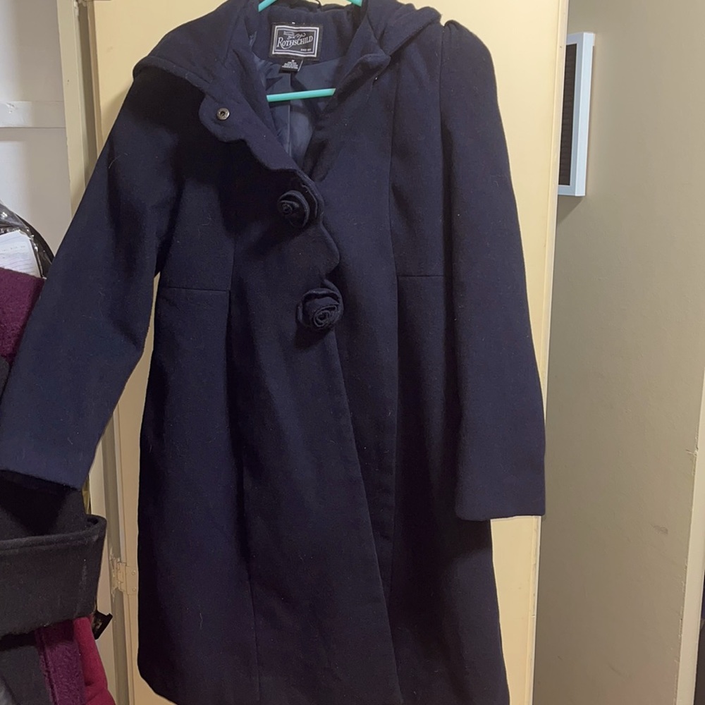 Black hooded wool jacket girls